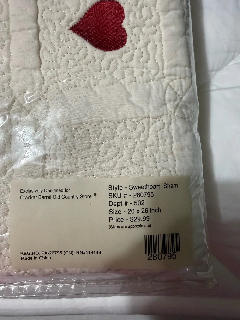 Heart-Embroidered Cream pillow sham Set - Charming Red Heart Design